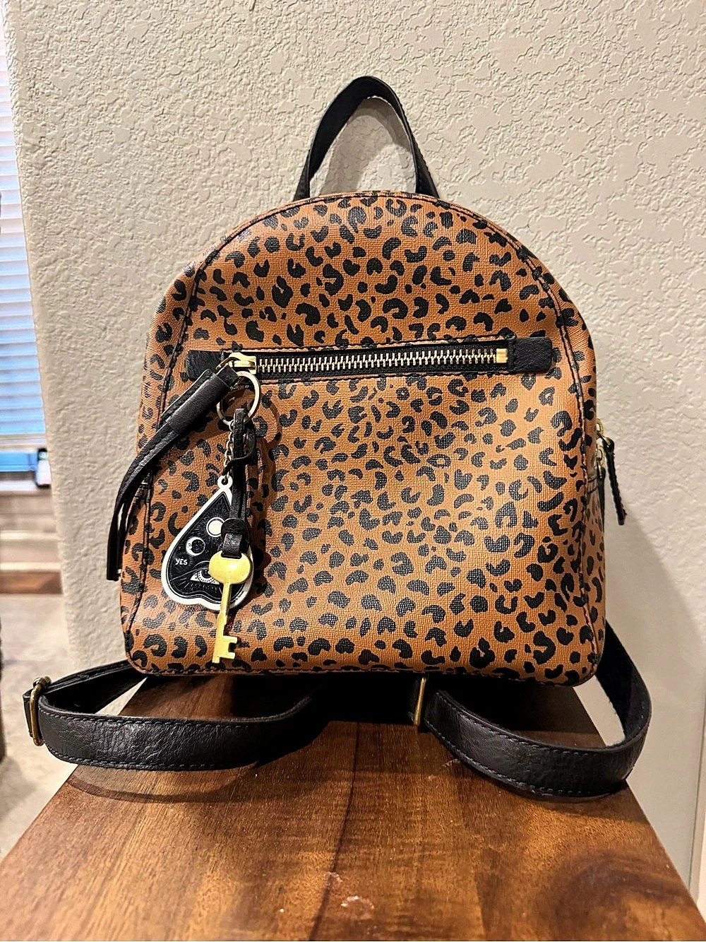 Fossil Felicity Mini Backpack Cheetah Print Leopard Print Backpack & Wallet
